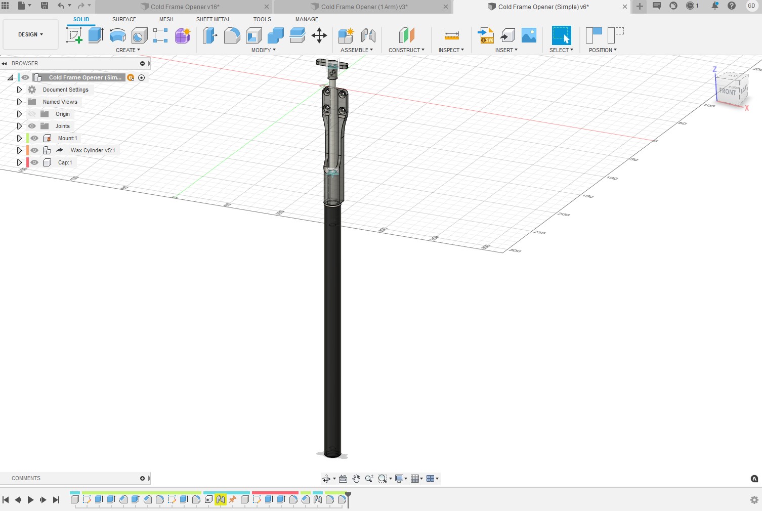 Screenshot of Fusion 360 with much simpler design