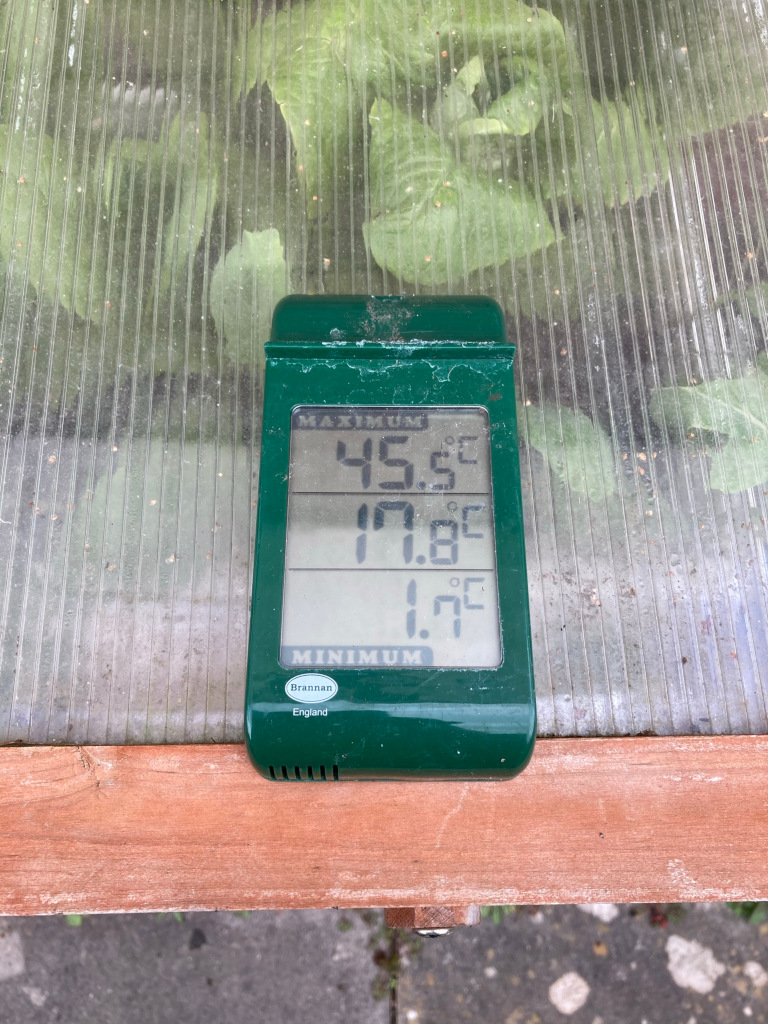 Temperature reading showing high maximum and low minimum in spring