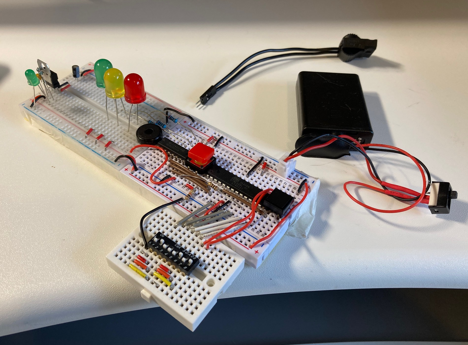 An image of the Pomodoro timer's prototype breadboard